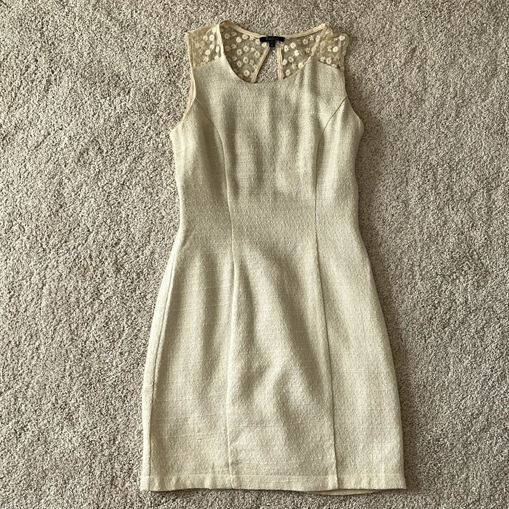 Off white open back tweed dress